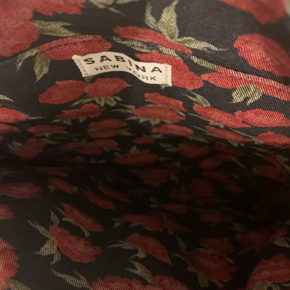 Sabina New York Beige Gold Tone Leather Shoulder Handbag Floral Lining - Picture 6 of 10